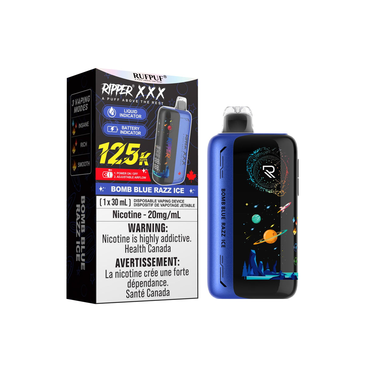 Bomb Blue Razz Ice 125K Ripper XXX - 20mg
