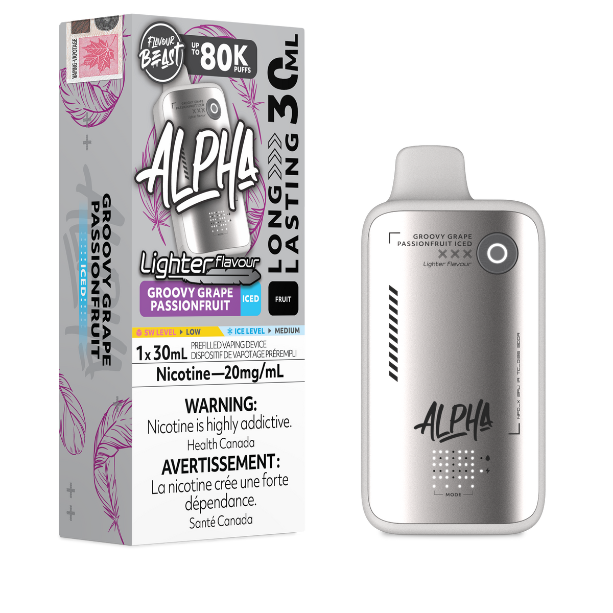Flavour Beast Alpha Disposable - Light Groovy Grape Passionfruit Iced - 20mg