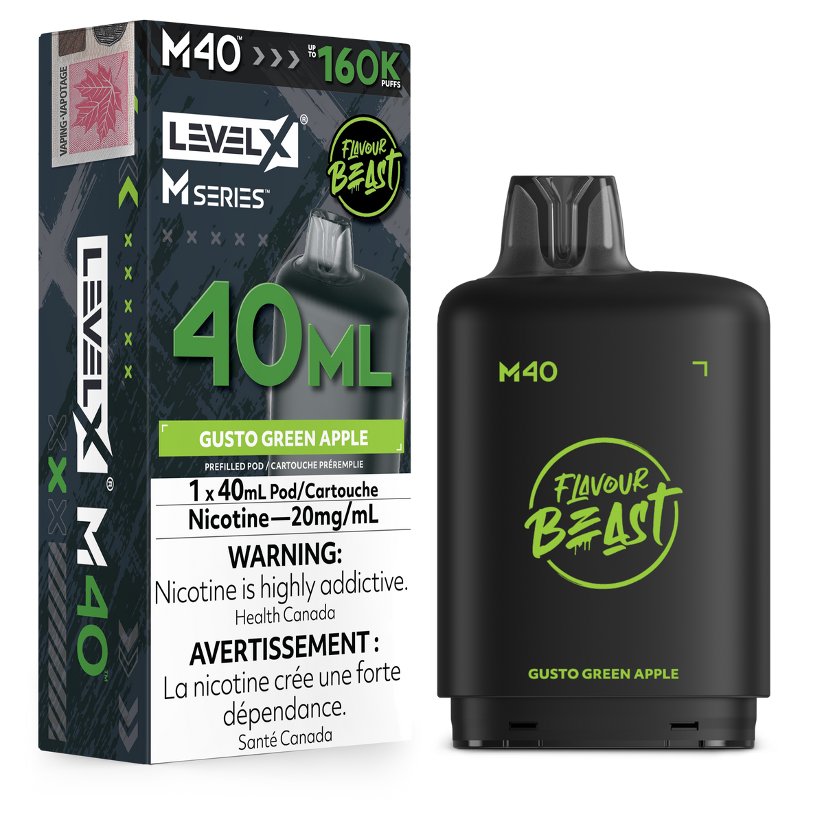 Level X Flavour Beast M Series - 40ml Pod - Gusto Green Apple - 20mg